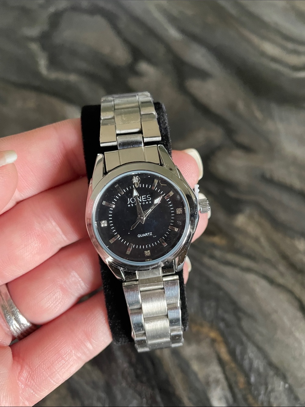 Jones New York Silver Watch with Black Dial